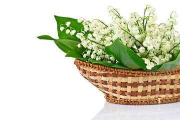 Bouquet of lilies of the valley in basket