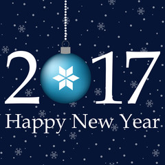 Happy New Year 2017 blue ball snow background card vector