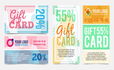 Abstract geometric gift cards design templates set. 