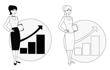 Professional employee on background of growing graphic. 