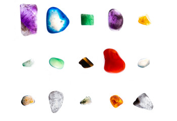 Colorful gems or crystals isolated with white background