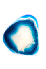 Close up blue gem or crystal isolated with white background