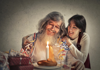 Granddaughter celebrating with her grandfather