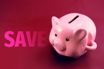 Money box and sign Save