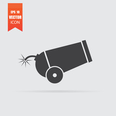Cannon icon in flat style isolated on grey background.