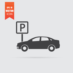 Car parking icon in flat style isolated on grey background.
