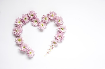 Heart frame wreath pattern with flowers, pink flower buds,