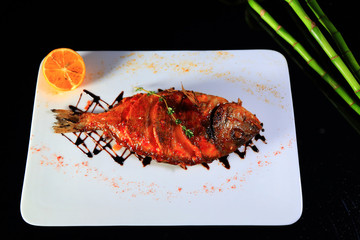 Baked fish. Chinese cuisine.