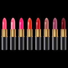 Obraz premium Set of realistic lipsticks in black tube