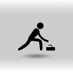 eps 10 vector Curling sport icon. Winter sport activity pictogram for web, print, mobile. Black athlete sign isolated on gray. Hand drawn competition symbol. Graphic design clip art illustration