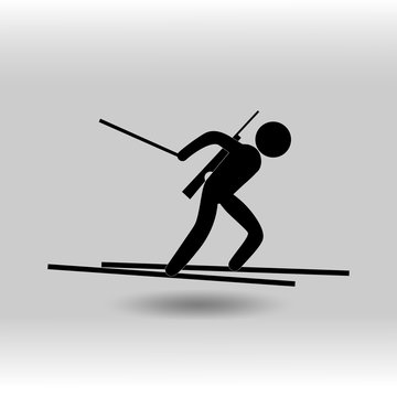 recommend clip art: eps 10 vector Biathlon sport icon. Winter sport activity pictogram for web, print, mobile. Black athlete sign isolated on gray. Hand drawn competition symbol. Graphic design clip art illustration