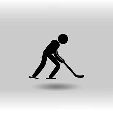 eps 10 vector Ice Hockey sport icon. Winter sport activity pictogram for web, print, mobile. Black athlete sign isolated on gray. Hand drawn competition symbol. Graphic design clip art illustration