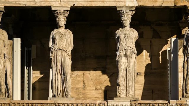 Ancient Marble Statues of Caryatids in Acropolis 