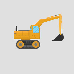 Yellow excavator on white background