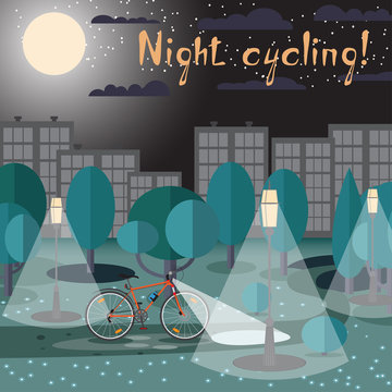 Vector poster of cycling at night in the city.