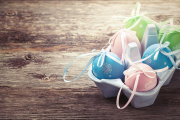 Easter eggs on wooden background
