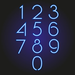 set of numbers glowing neon blue of vector illustration