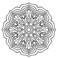 Monochrome Mandala. The template for the album. Symmetrical ornament for color books. Beautiful outline for coloring. Oriental motif of leaves.