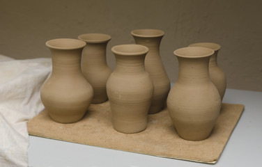 Fototapeta na wymiar Newly made clay pots
