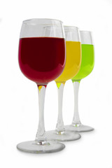 Three colored wine glass isolated