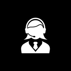 Online consulting solid icon, seo & development, female operator sign, a filled pattern on a black background, eps 10.