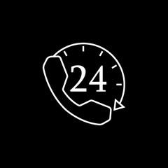 Full time call services line icon, seo & development, help and support sign, a linear pattern on a black background, eps 10.