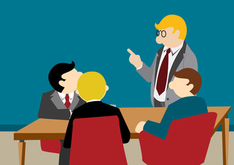 Simple business cartoon illustration of Group discussion meeting or teamwork