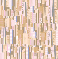 Vector illustration with skyscrapers in flat design. Big green modern city with road and high buildings.Can used for web banner, info graphic and brochure.