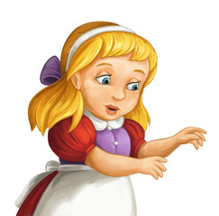 cartoon cute little girl reaching somewhere