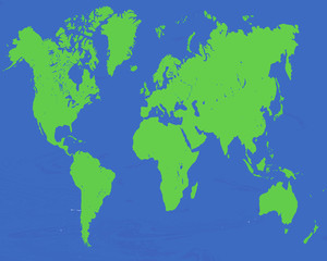 Fototapeta na wymiar 2d world map vector - blue and green colors