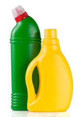 two bottles of cleansers isolated on white background