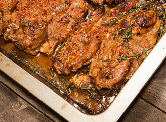 Roasted chopped lamb steak with saffron and spices.
