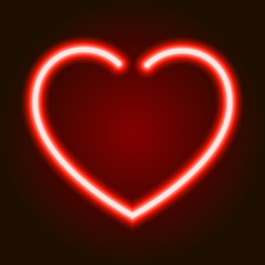 red neon glowing heart symbol of love on dark background of vector illustration