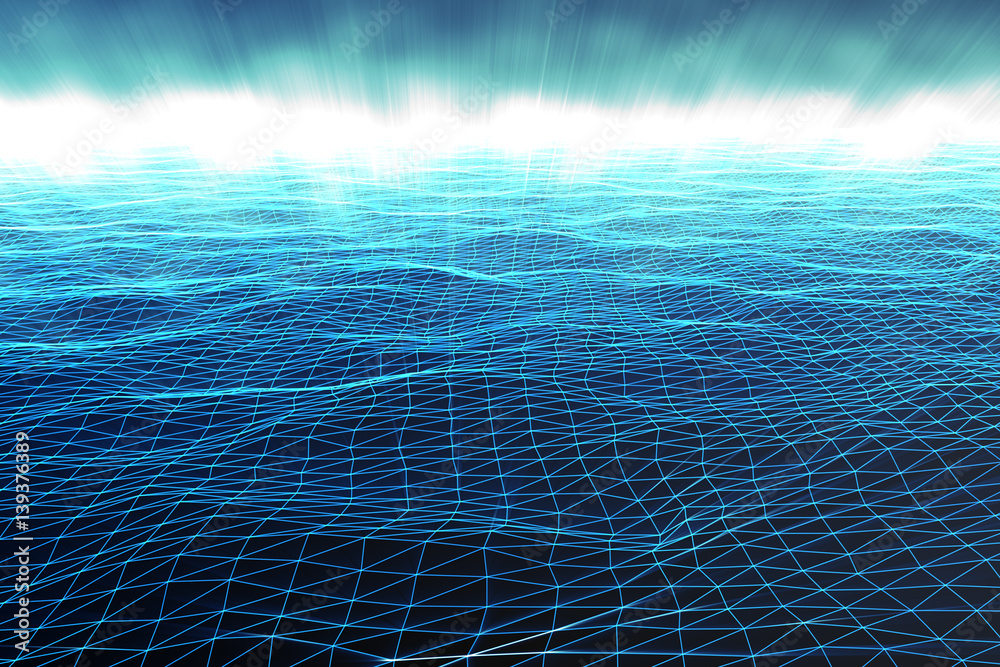 Poster Abstract polygonal space low poly with connecting dots and lines. Futuristic background. Connection structure. 3d rendering
