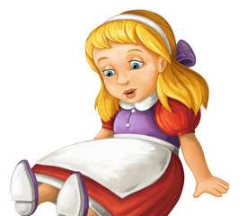 cartoon cute little girl sitting and looking at something