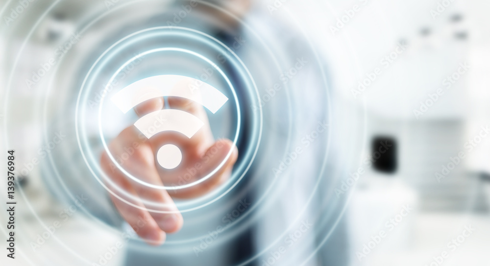 Aufkleber Businessman using free wifi hotspot interface 3D rendering