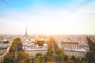 beautiful panorama of Paris with Eiffel Tower, France