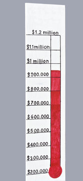Old-fashioned fundraising concept-andmade community fundraising thermometer. 
