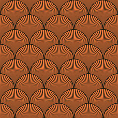 Seamless black and orange japanese art deco floral waves pattern vector