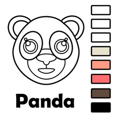 Coloring book for little kids with animals - panda. Using the color palette, ready for use when drawing.