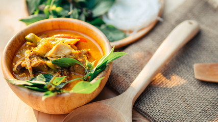  Thai traditional food style Thai vermicelli eaten with green curry chicken hot and spicy(Kanom...