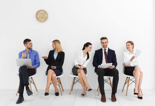 Group Of People Waiting For Job Interview On White Background