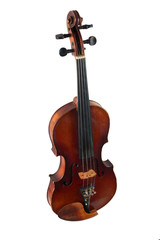 Fototapeta na wymiar one violin image .old brown stringed wooden instrument isolated on the white background