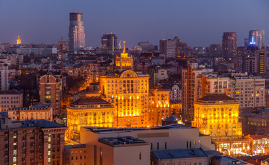 Night Kiev city view, panorama of old bulding Kiev, Ukraine