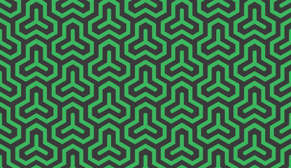 Seamless black and green isometric hexagonal symmetry medieval pattern vector