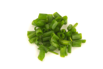 chopped green onions isolated on white background