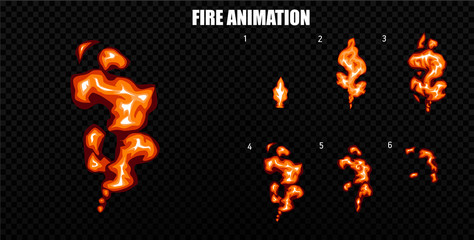 Vector explode. Explode effect animation with smoke. Cartoon explosion frames. Sprite sheet of explosion