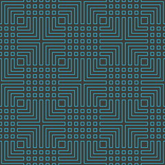Seamless black and blue art deco geometric outline pattern vector