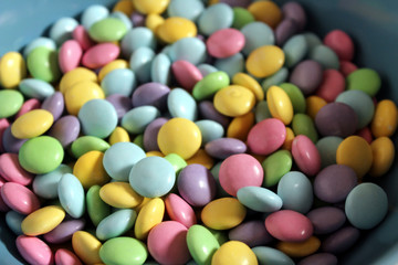 Pastel colorful candy in a bowl 