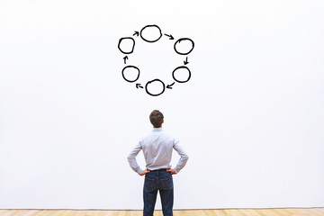 businessman looking at the circle diagram, concept background